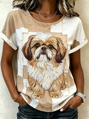 Women's Cute Animal Dog Short-Sleeve Casual T-Shirt