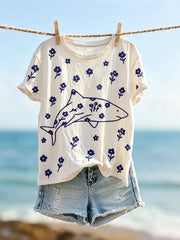 Women's Lovely Shart & Tiny Floral Print short-sleeved T-shirt