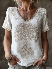 Women's Classy Viking Tree of Life Art Print linen short-sleeved T-shirt