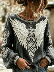 Women's Viking Wings Celtic Knot Print Cotton-Linen Shirt
