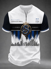 Men's Milan Football Print Zip Short Sleeve T-Shirt