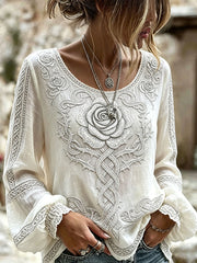 Women's Viking Celtic Knot Rose Print Cotton-Linen Shirt