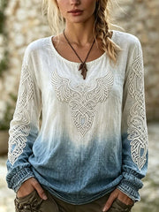 Women's Viking Retro Pattern Print Cotton-Linen Shirt