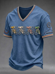 Men's Skeleton Bicycle V-neck T-shirt