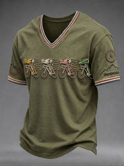 Men's Skeleton Bicycle V-neck T-shirt
