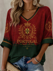 Women's Portuguese Football Print Casual T-shirt