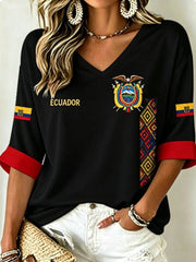 Women's Mid-length Sleeves V-Neck T-Shirt