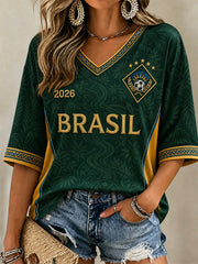 Women's Gift For Football Fans Print Casual Half-Sleeves V-Neck T-Shirt