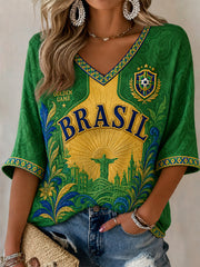 Women's Gift For Football Fans Print Casual Half-Sleeve V-Neck T-Shirt