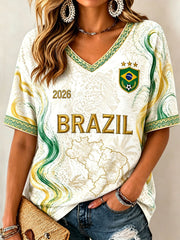 Women's Brazil Football Print Casual T-Shirt