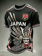 Men's Japan Football Inspired Samurai Print Short Sleeves T-shirt