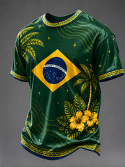 Men's Brazil Football Fan Gift Printed Short Sleeve T-Shirt