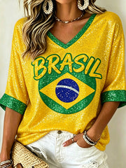 Women's Mid-length Sleeves V-Neck T-Shirt