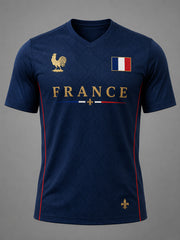 Men's France Print Casual V-Neck Tee