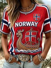 Women's Norway Viking Ship Celtic Knot Flag Print short-sleeved T-shirt