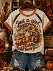 Women's Just A Girl Who Loves Fall Printed Off-shoulder T-shirt