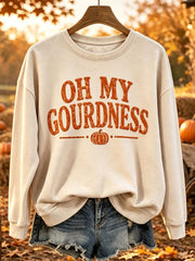 Women's Oh My Gourdness Funny Fall Print Round Neck Comfy Sweatshirt