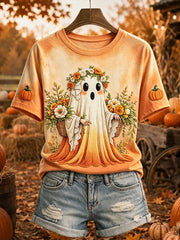 Women's Botanical Ghost Fall Art Print Cozy Short-sleeved T-shirt