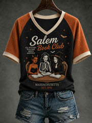 Women's Salem Book Club All Witches Welcome Printed V-neck T-shirt