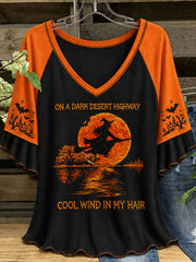 Women's Halloween Witch Pumpkin Bat Hang Shot Short Sleeve T-Shirt