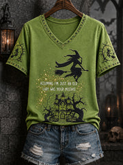 Women's Funny Halloween Witch Assuming I'm Just An Old Lady Was Your First Mistake Print Casual V-Neck Tee