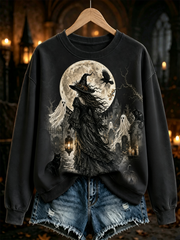Women's Halloween witch print Regular Sweatshirt