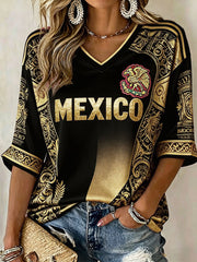 Women's Mexico Football Lover Art Printed T-shirt
