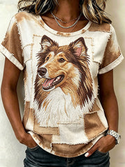 Women's Cute Animal Dog Short-Sleeve Casual T-Shirt