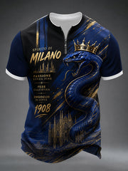 Men's Milan Football Print Zip Short Sleeve T-Shirt