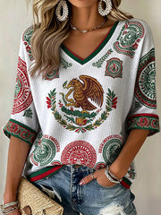 Women's Mexico Football Lover Art Printed Waffle T-shirt