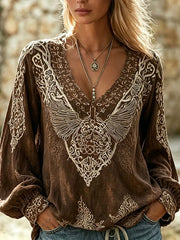 Women's Viking Retro Pattern Print Casual Cotton-Linen Shirt