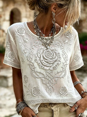 Women's Viking Runes Rose Celtic Knot Print Linen Short-sleeved T-shirt