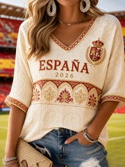 Women's Gift For Football Fans Print Casual Half-Sleeve Waffle T-shirt