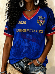 Women's Haiti Football V-Neck T-Shirts