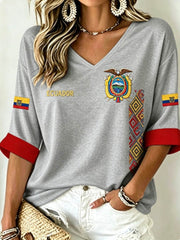 Women's Mid-length Sleeves V-Neck T-Shirt