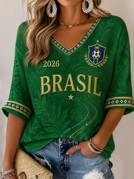 Women's Gift For Soccer Fans Print Casual Half-Sleeves V-Neck T-Shirt