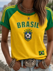 Women's Brazil Football Fan Gift Short Sleeve T-shirt