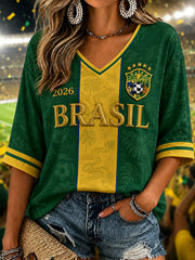 Women's Gift For Football Fans Print Casual V-Neck Tee