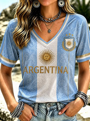 Women's Argentina Football V-neck T-shirt