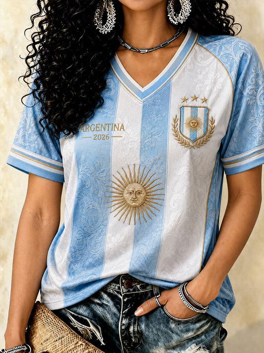 Women's Argentina Football V-neck T-shirt