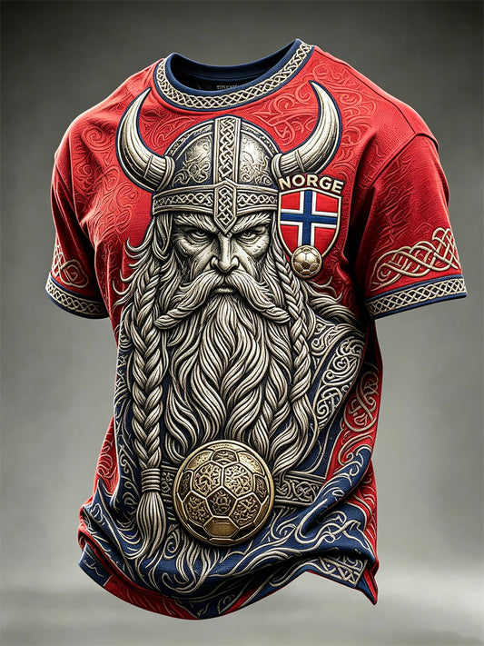 Men's Norway Norge Football Viking Warrior Celtic Knot Flag Colorblock Print short sleeves t-shirt