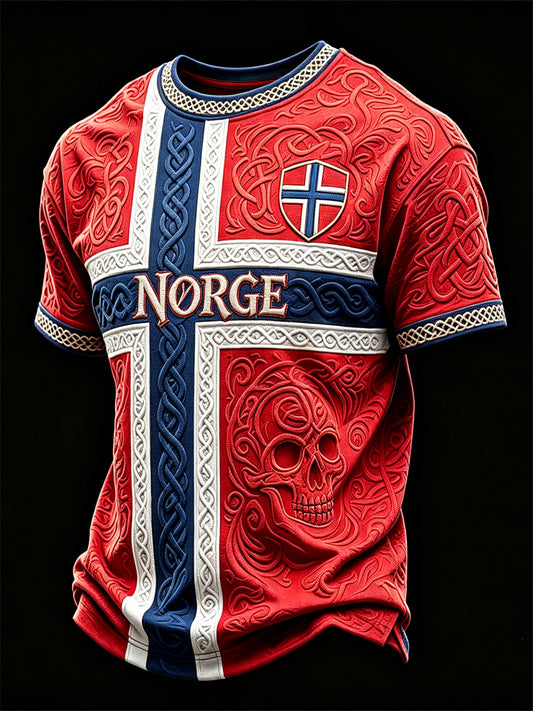 Men's Norway Norge Football Viking Skull Celtic Knot Flag Colorblock Print short sleeves t-shirt