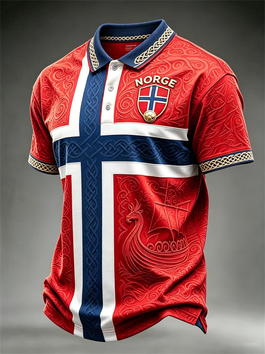 Men's Norway Football Viking Ship Celtic Norway Flag Colorblock Print polo shirt
