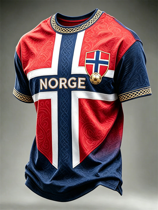 Men's Norge Viking Celtic Norway Football & Flag Colorblock Print short sleeves t-shirt