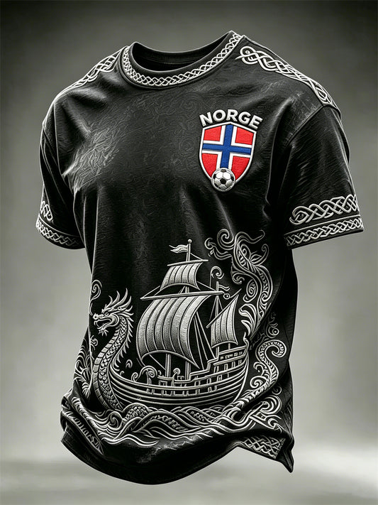 Men's Viking Ship Over Waves Norge Football Celtic Print short sleeves t-shirt