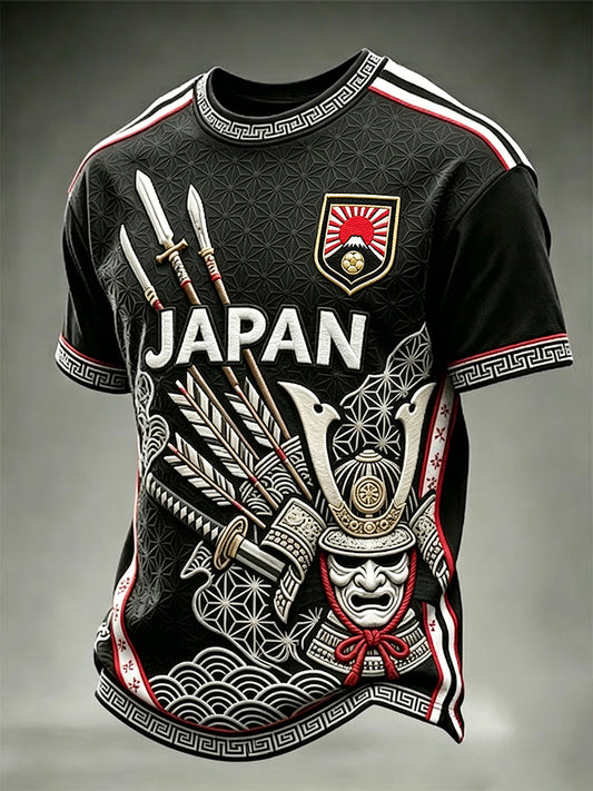 Men's Japan Football Inspired Samurai Print Short Sleeves T-shirt
