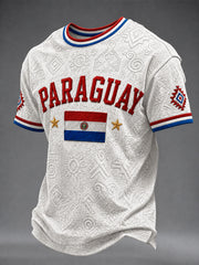 Men's  Paraguay Football Fan Gift Art Print Casual Short Sleeve T-shirt