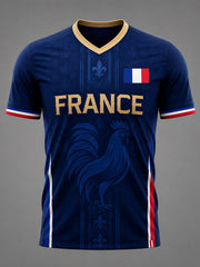 Men's France Print Casual V-Neck Tee
