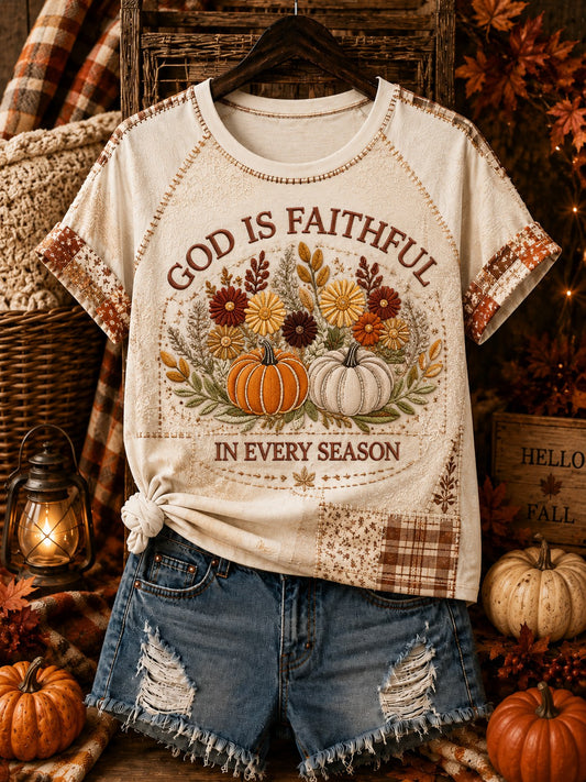 Women's God Is Faithful In Every Season Printed Off-shoulder T-shirt