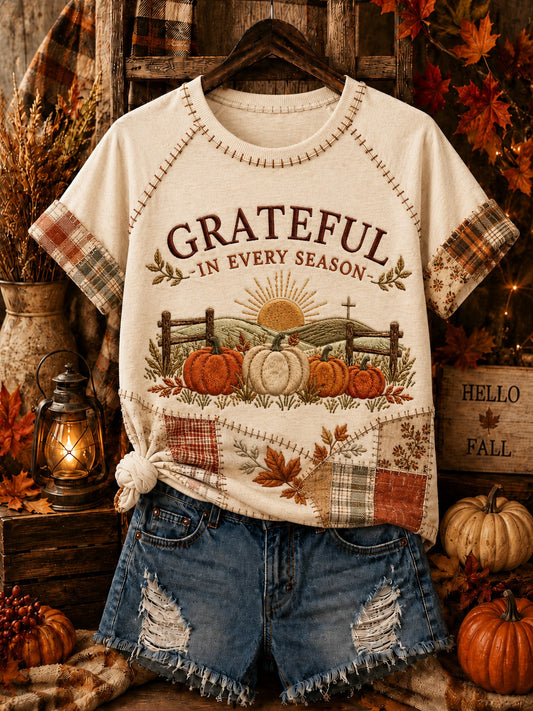 Women's Grateful In Every Season Printed Off-shoulder T-shirt